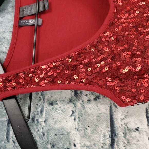 Bisou Bisou| NWT Luxe Glam Red Sequin Festive Party Tank Top - Picture 5 of 9